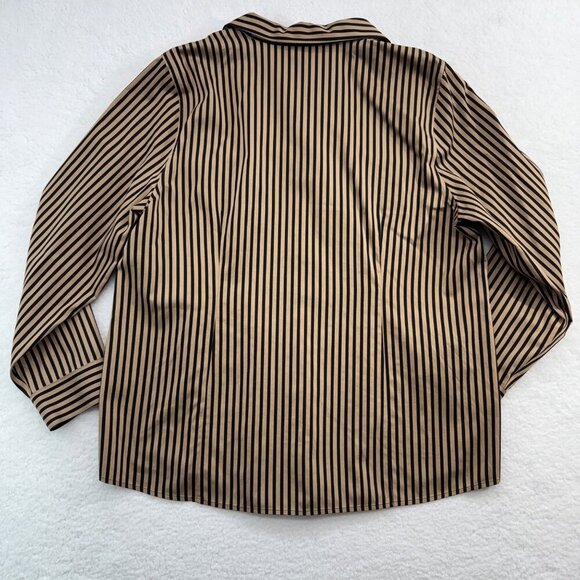 Chico's No Iron Sateen Striped Blouse Travel Office Tan Black Size 3 US 16/18 - Picture 9 of 13